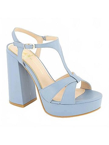 Andrea Women's Ankle-Strap Heeled Sandals in Blue/ Beige (view 1)