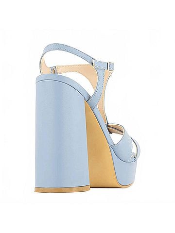 Andrea Women's Ankle-Strap Heeled Sandals in Blue/ Beige (view 2)