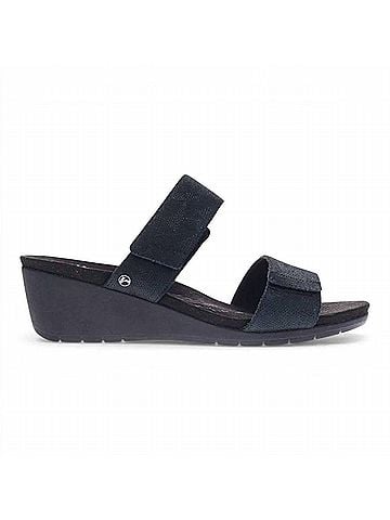Revere Women's Sorrento Wedge Sandal in Black Angle (view 1)