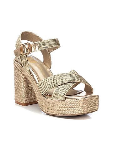 XTI Women's Heeled Jute Platform Sandals in Gold (view 2)