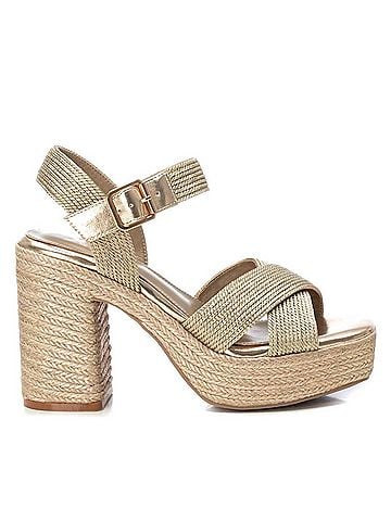 XTI Women's Heeled Jute Platform Sandals in Gold (view 1)