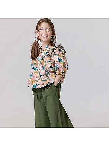 Pink Chicken Girl's Kalani Button Up Top 5 Mo in Watercolor Floral (view 2)