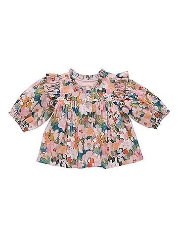 Pink Chicken Girl's Kalani Button Up Top 8 Mo in Watercolor Floral (view 1)