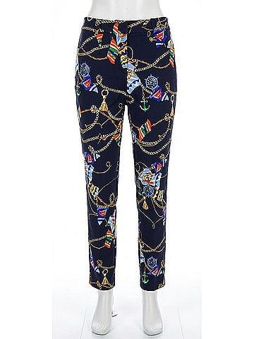 Robell Women's Maritime Nautical Flags Rose Slim Fit Pant in Navy (view 1)