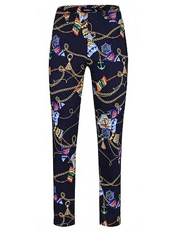 Robell Women's Maritime Nautical Flags Rose Slim Fit Pant in Navy (view 2)