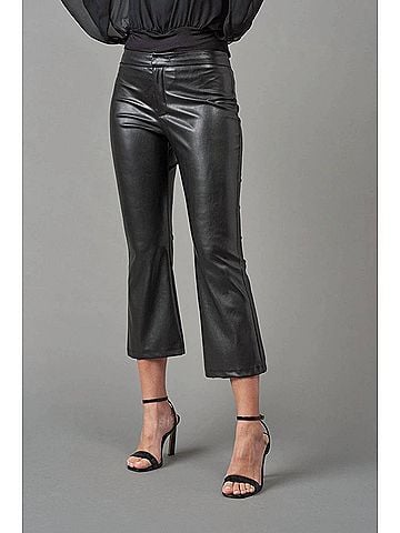 Lola & Sophie Vegan Leather Cropped Pant in Black (view 2)