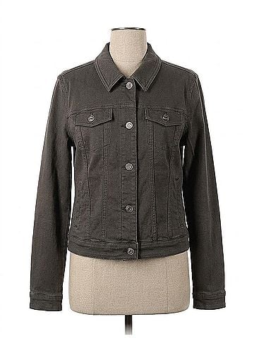 Tribal Women's Stretch Color Denim Jacket in Black Olive (view 1)