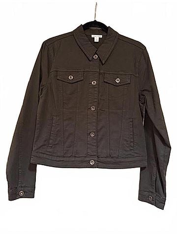 Tribal Women's Stretch Color Denim Jacket in Black Olive (view 2)