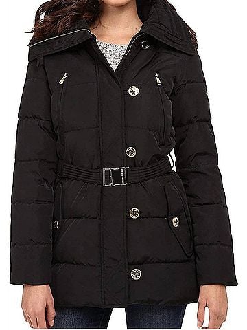 Michael Kors Fur Trim Hooded Down Coat in Black (view 2)