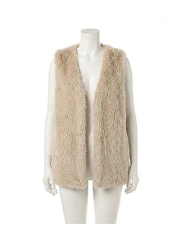 Q2 Fine Faux Fur Vest in Beige (view 1)
