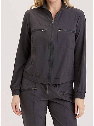 Wearables Women's Quinn Active Ruched Bomber Jacket in Charcoal (view 2)
