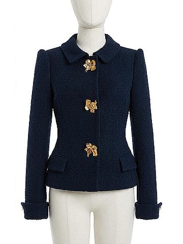 Oscar De La Renta Women's Floral Button Tweed Jacket in Navy (view 1)