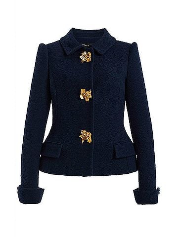 Oscar De La Renta Women's Floral Button Tweed Jacket in Navy (view 2)