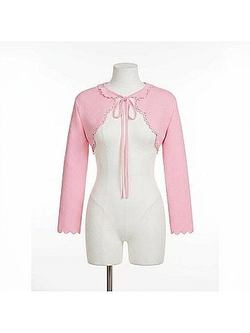 Oscar De La Renta Women's Scalloped Knit Bolero in Pink (view 1)