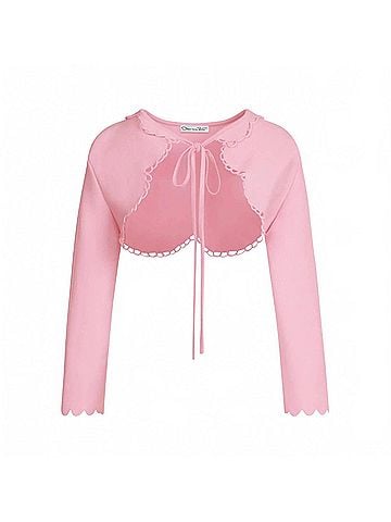 Oscar De La Renta Women's Scalloped Knit Bolero in Pink (view 2)