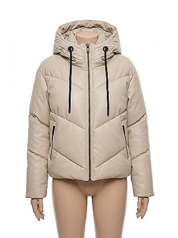 Love Token Long Sleeve Hooded Puffer Jacket in Beige (view 1)
