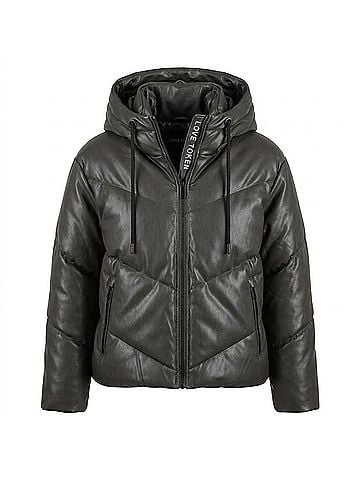 Love Token Women's Leo Hooded Puffer Jacket in Olive (view 1)