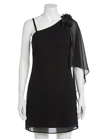 R&M Richards One Shoulder Short Evening Dress in Black (view 1)