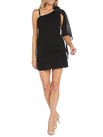 R&M Richards One Shoulder Short Evening Dress in Black (view 2)