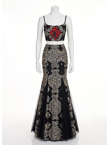 Rachel Allan Two-Piece Long Mermaid Gown in Black (view 1)