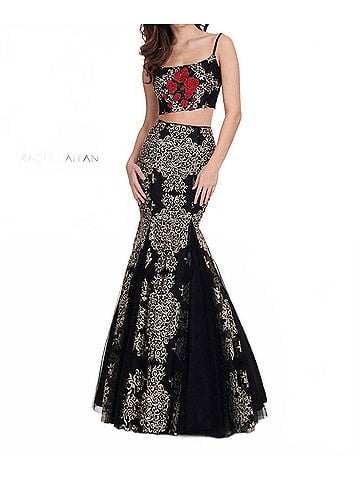 Rachel Allan Two-Piece Long Mermaid Gown in Black (view 2)