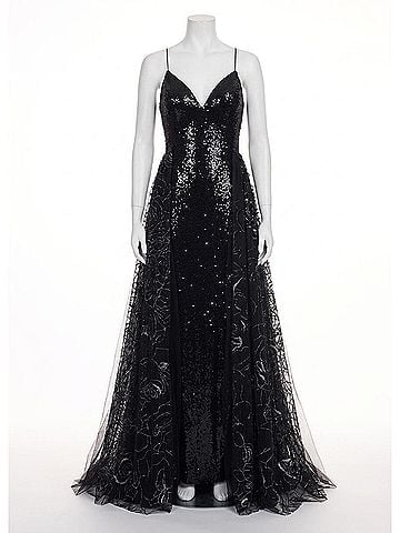 Rachel Allan Fully Sequined Gown With Sheer Overlay in Black (view 1)