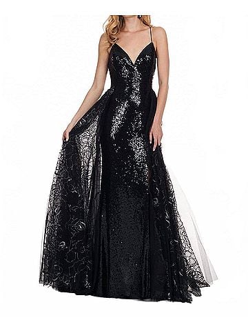 Rachel Allan Fully Sequined Gown With Sheer Overlay in Black (view 2)