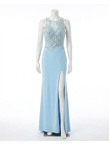 Rachel Allan Jersey Gown With Decorative Beading in Powder Blue (view 1)
