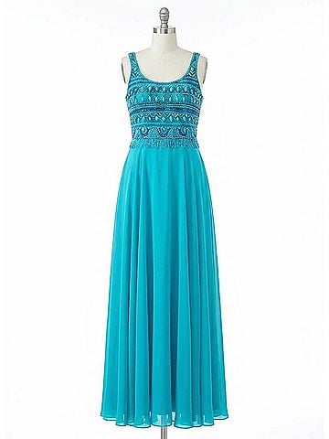 Rachel Allan Scoop Neck Beaded Chiffon Prom Gown in Aqua (view 1)