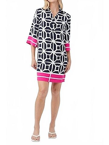 Trina Turk Geometric Navy Tunic Dress in Multi (view 2)