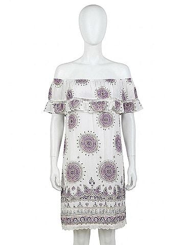 Listicle Mandala Medallion Cotton Sun Dress in Ivory (view 1)