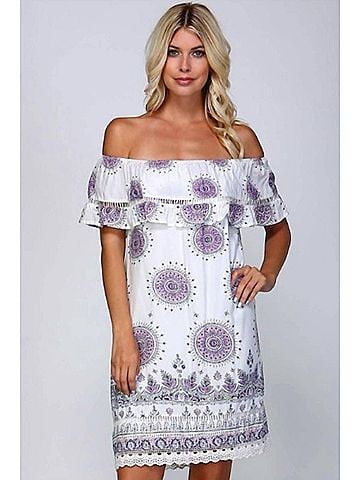 Listicle Mandala Medallion Cotton Sun Dress in Ivory (view 2)