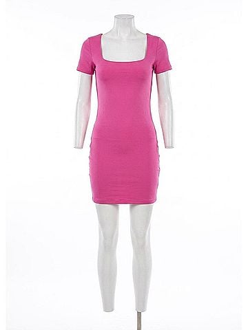 RD Style Stacy Short Sleeve Mini Dress in Super Pink (view 1)
