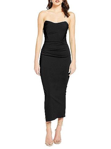 Katie May Ashun Strapless Midi Dress in Black (view 2)