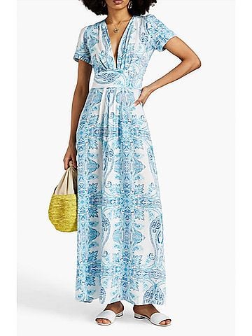 Melissa Odabash Petunia Paisley-Print Voile Maxi Dress in Blue (view 2)
