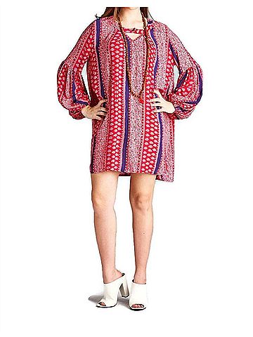 Velzera Floral Paisley Keyhole Neckline Mini Dress in Red Multi (view 2)