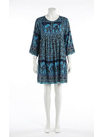 Velzera India Print Mini Dress in Blue (view 1)