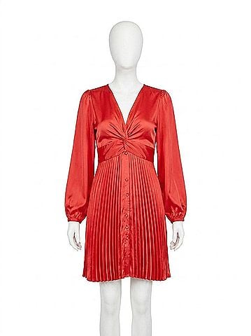 Joy Joy Front Twisted Pleated Dress in Red (view 1)