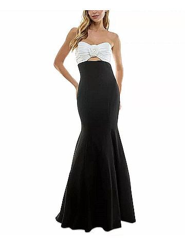 City Studio Rosette-Trim Cutout Colorblocked Gown in Black (view 2)