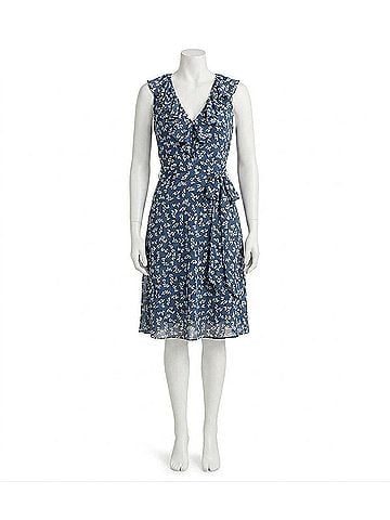 Ralph Lauren Floral Ruffle-Trim Georgette Mini Dress in Blue (view 1)