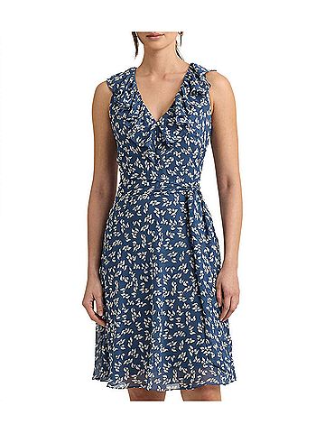 Ralph Lauren Floral Ruffle-Trim Georgette Mini Dress in Blue (view 2)