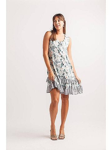 Papillon Women's Floral Crinkle Dress in Gray (view 2)