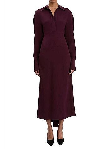 Victoria Beckham Polo Collar Midi Dress in Merlot (view 2)