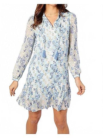 Sail to Sable Ruffle Hem Dress With Tassels in Falling Violets Print (view 2)