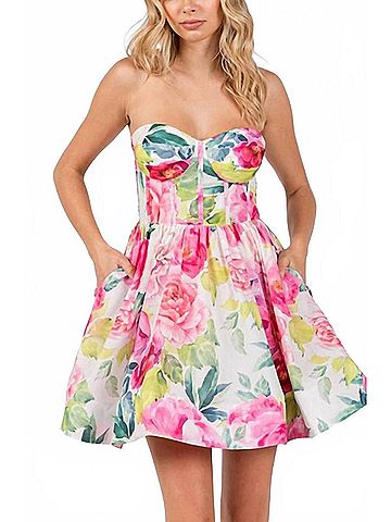 The Vintage Shop Mini Floral Corset Dress in Pink (view 2)