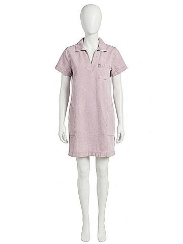 Lilla P Twill Split Neck Collared Dress in Thistle (view 1)