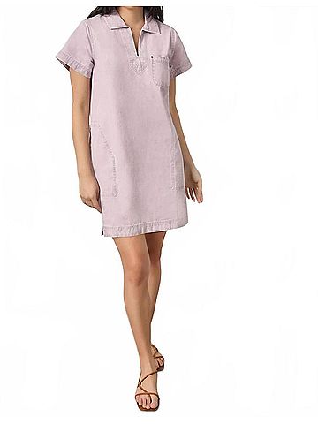 Lilla P Twill Split Neck Collared Dress in Thistle (view 2)