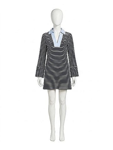 Tanya Taylor Whitney Mini Dress in Navy/Cream (view 1)
