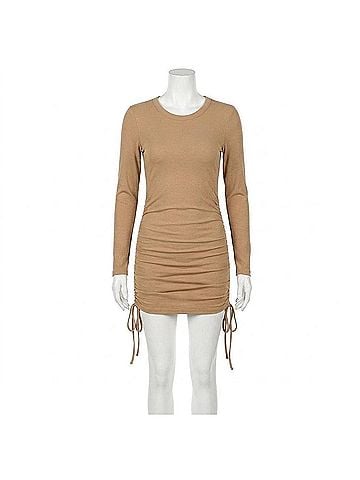 Mittoshop Winnie Ruched Side Dress in Latte (view 1)