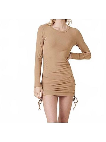 Mittoshop Winnie Ruched Side Dress in Latte (view 2)